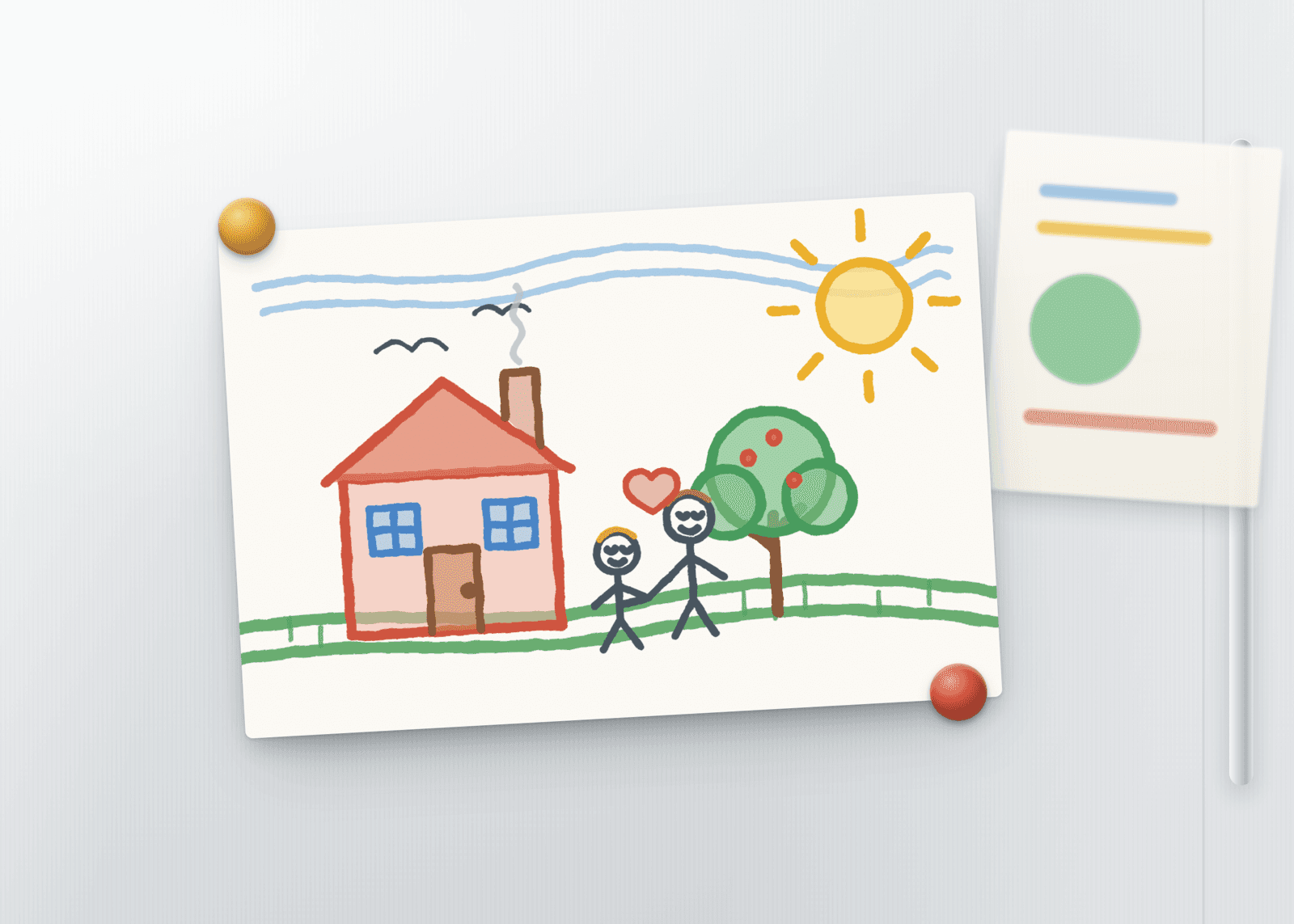 A postcard pinned up, from the original Tiny Masterpieces site